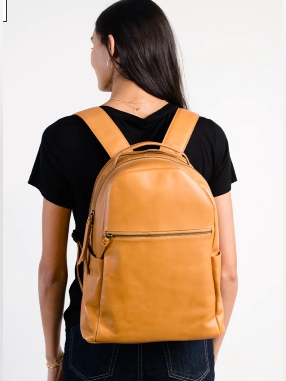 ABLE Alem‎ Backpack Camel Brown 100% Leather Laptop Case Career Distressed